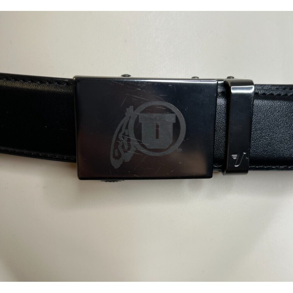 Mission Belt Men’s Leather Belt Size 45 Black University of Utah Logo Buckle - Picture 3 of 8